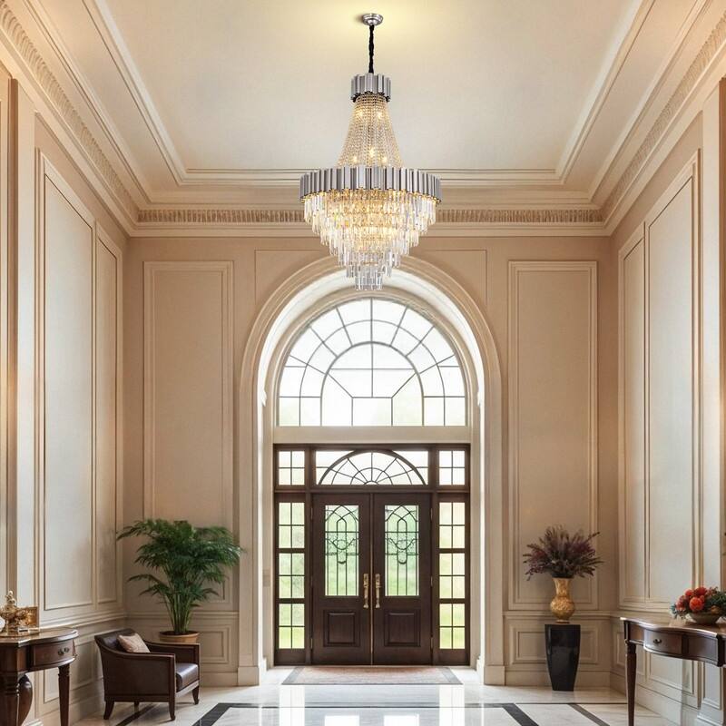 KAYLA Large Crystal Chandelier - 35.4"Modern 6-Tier 17-Light Chrome Ceiling Light, Luxury K9 Crystal