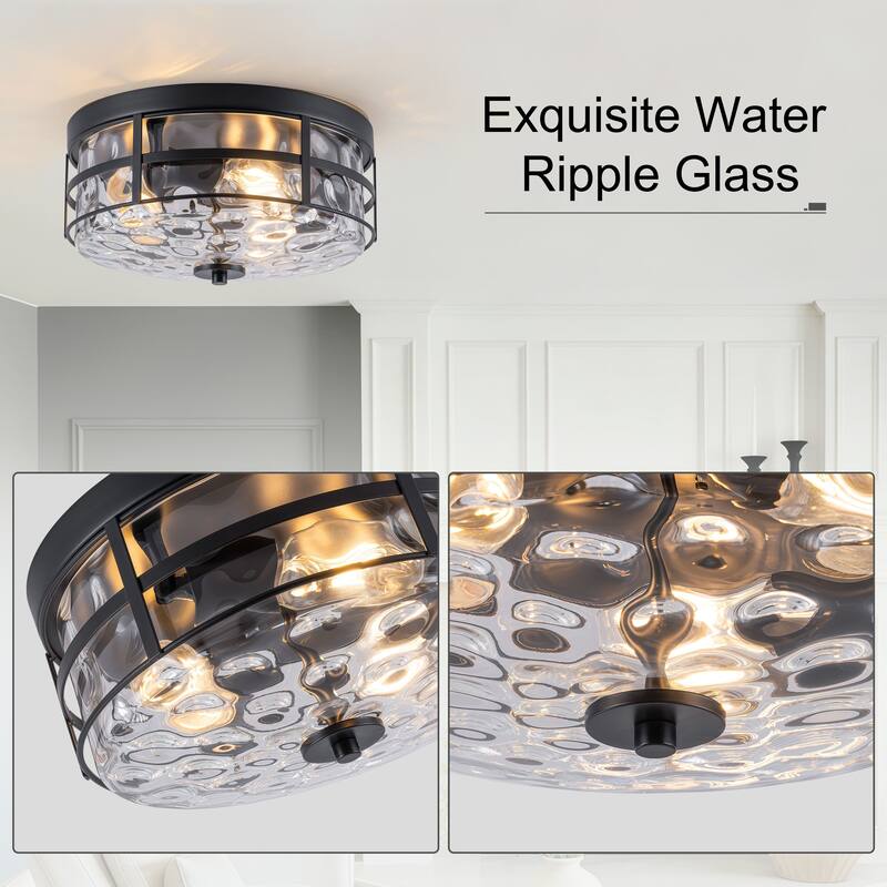 Starsky 3-Light Modern Clear Hammered Glass Flush Mount