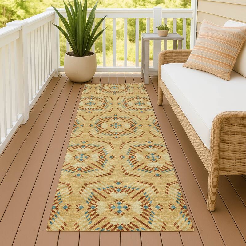 Machine Washable Indoor/ Outdoor Modern Frontenac Chantille Rug - Gold - 2'3" x 7'6"