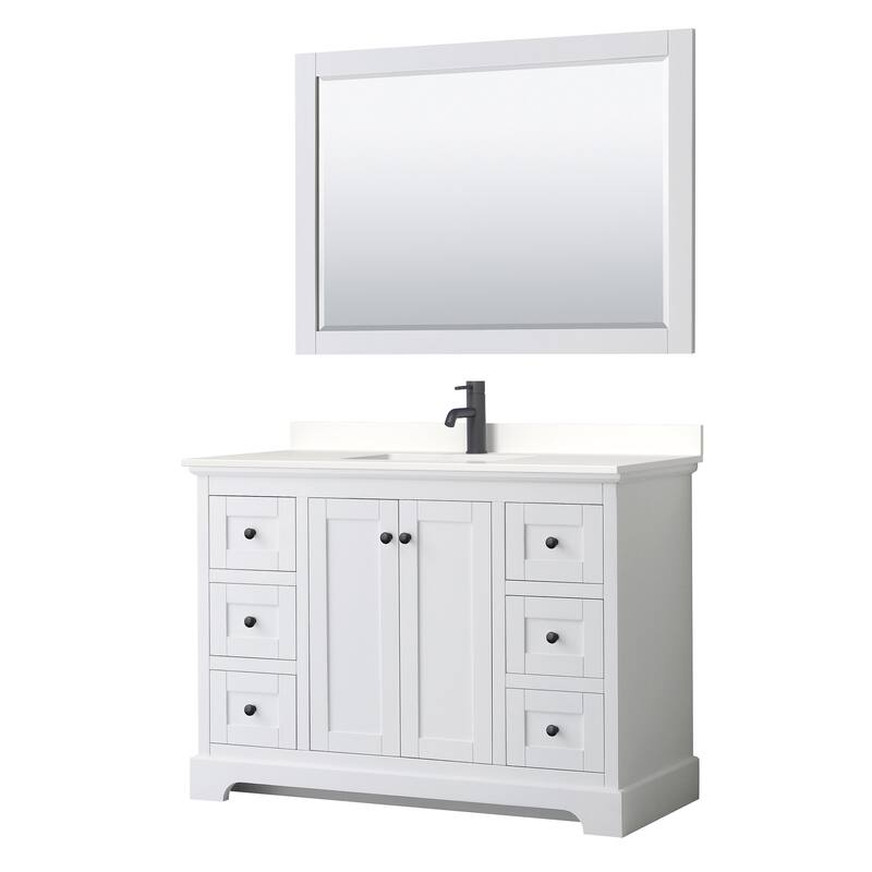 Wyndham Collection WCV232348S-QTZ-UNSM46 Avery 48" Free Standing - White / White Quartz Top / Matte Black Hardware