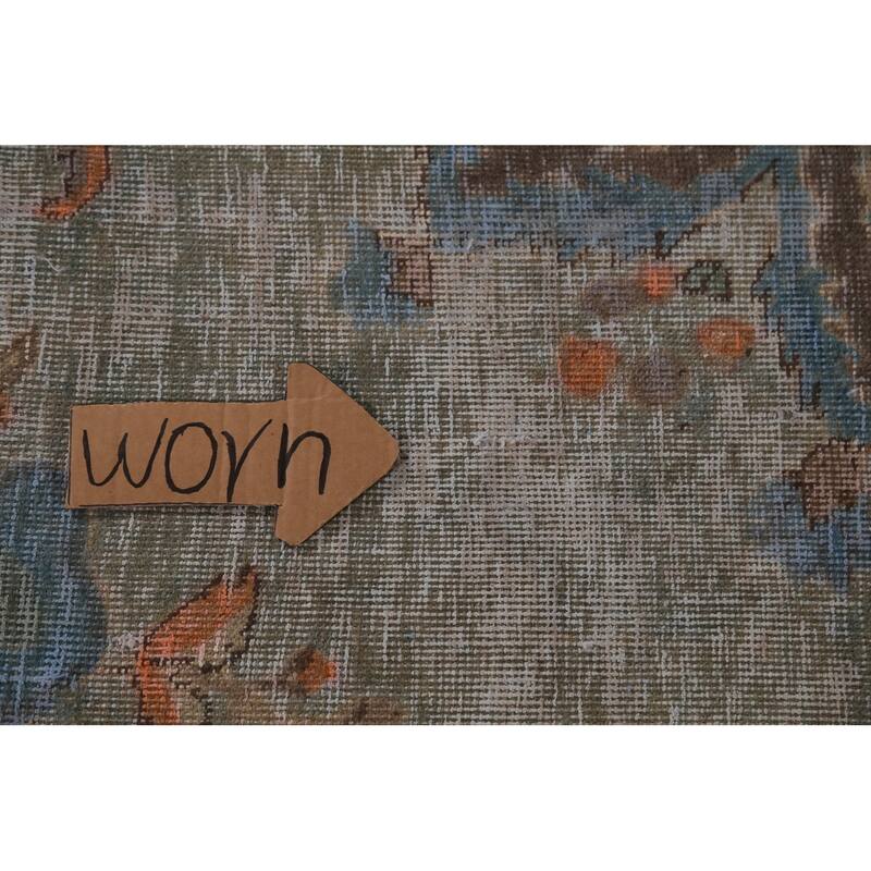 Green Tabriz Persian Vintage Area Rug Hand-Knotted Wool Carpet - 9'6"x 12'7"