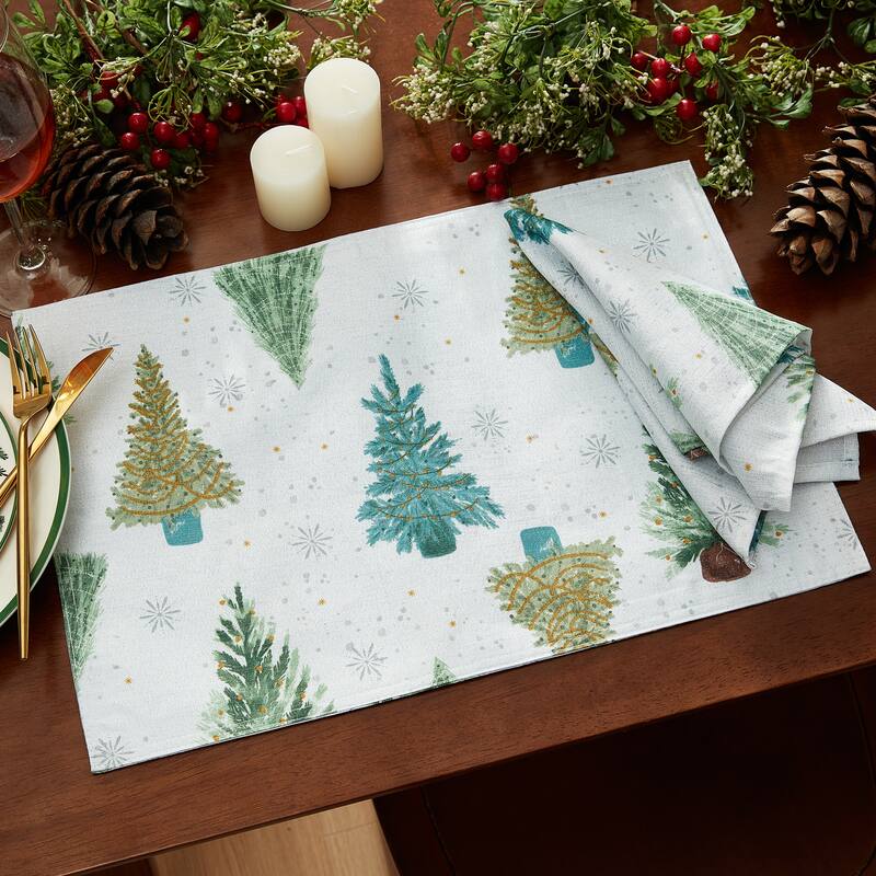Lucina Twinkle Trees Holiday Lurex Fabric Placemats, Set of 4 - 13x19