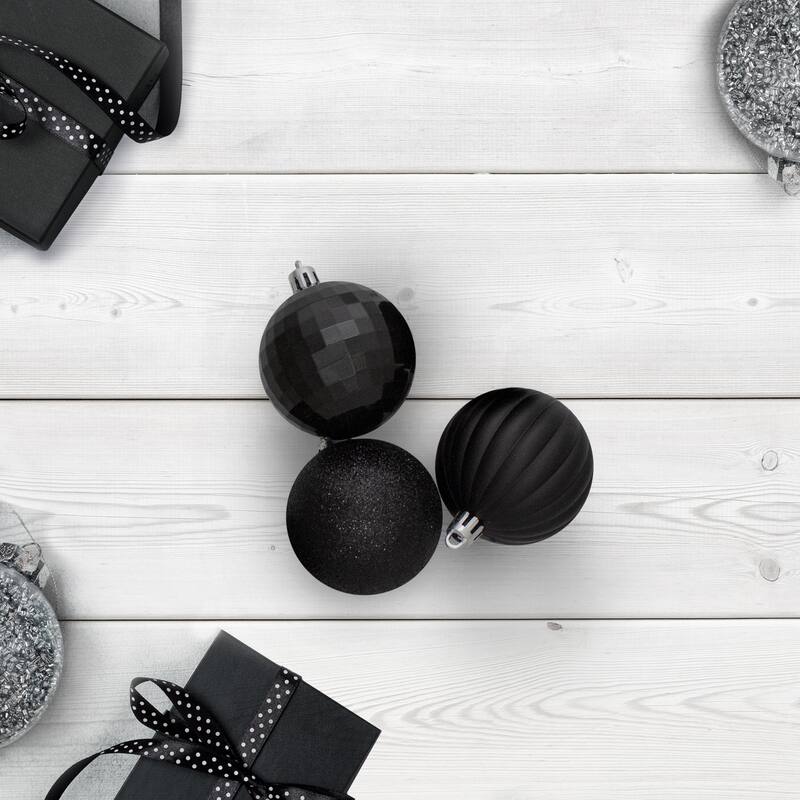 100ct Jet Black Shatterproof 3-Finish Christmas Ball Ornaments 2.5"