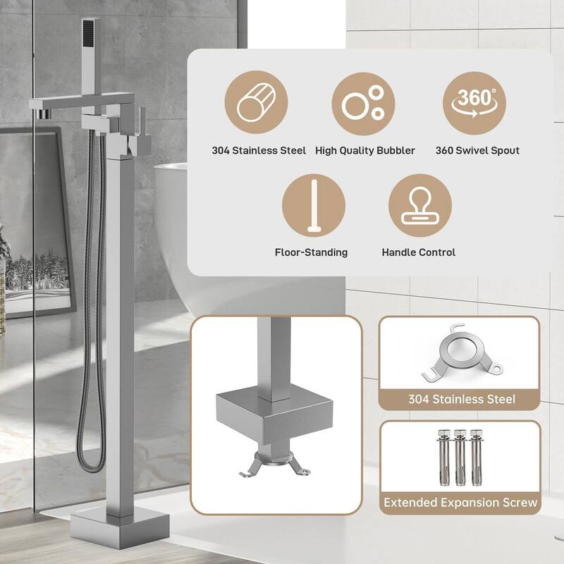 Freestanding Bathtub Faucet, Floor-Mount Tub Filler Chrome
