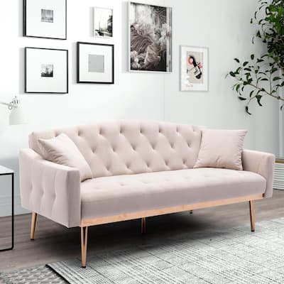 Velvet Cushion Upholstered Convertible Futon Sofa Bed for Compact Living Space,Apartment, Dorm,Adjustable Headrest