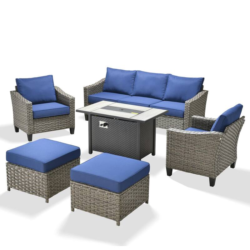 ​​OVIOS 6-Piece Outdoor Wicker Set with Fire Pit Table​