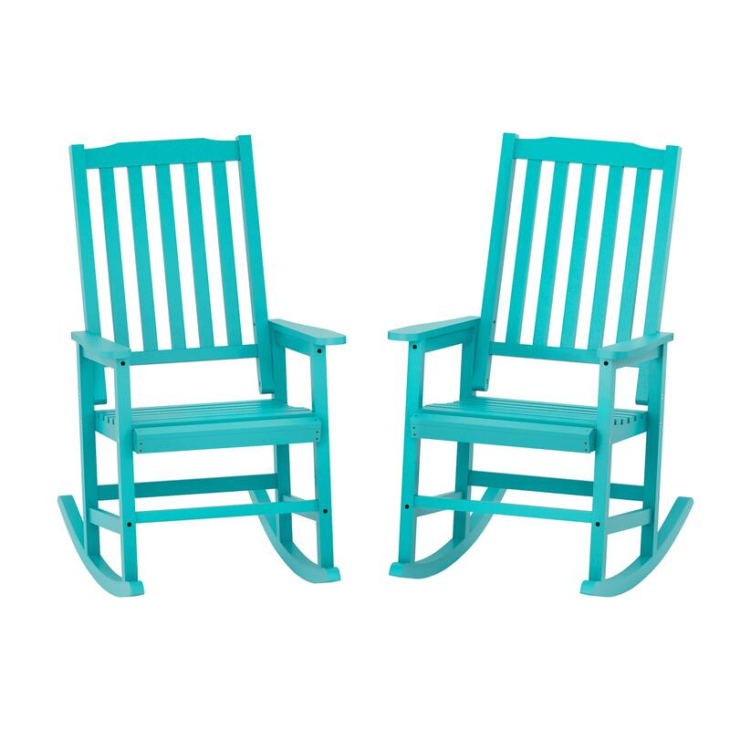 Acacia Wood Outdoor Rocking Chair, Traditional Porch Outdoor Rocker Chairs Set of 2 - 43" H