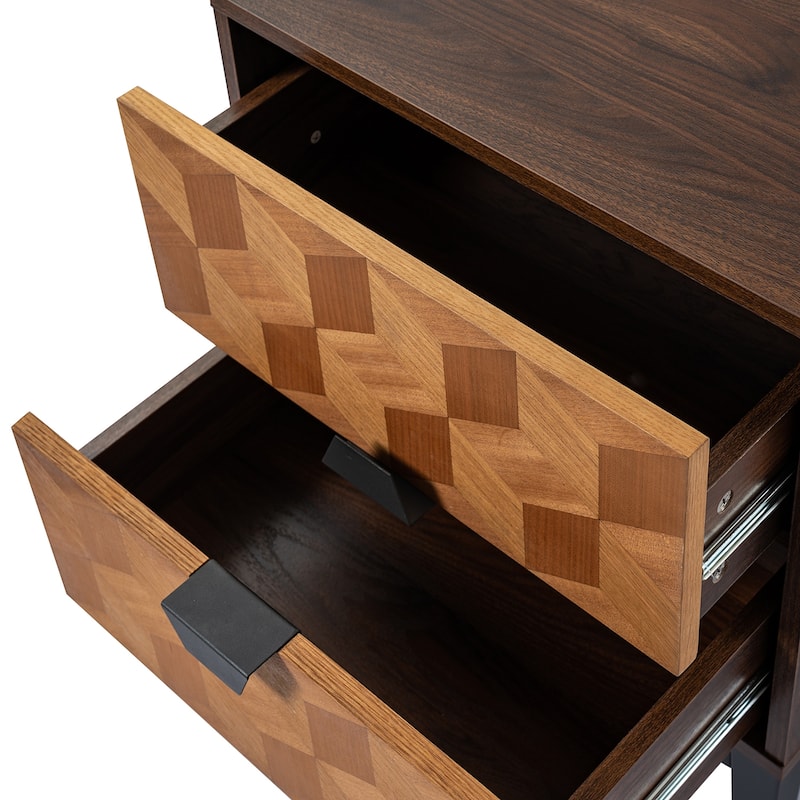 Apakah Modern 25"Tall 2-Drawer Nightstand with Charging Station and Adjustable Legs by HULALA HOME