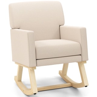 Costway Mid Century Rocking Chair Upholstered Armchair w/ Lumbar
