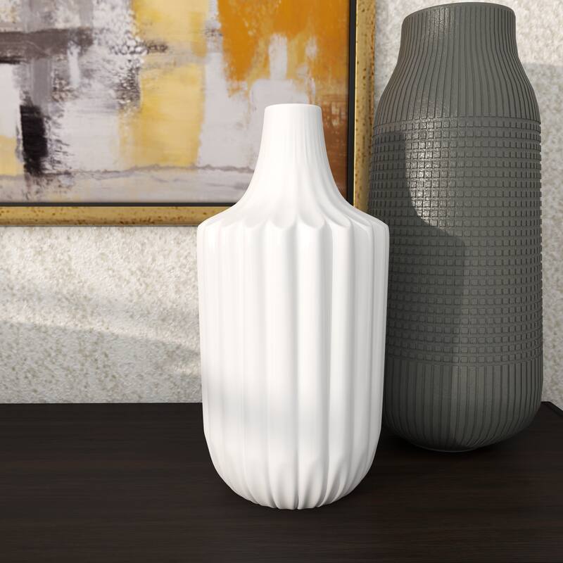 White Ceramic Fluted Decorative Vase