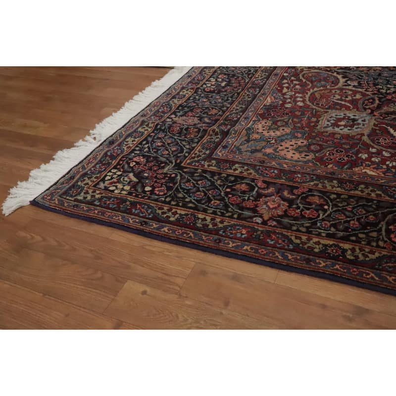Hand Knotted Oriental 100% Wool Carpet Traditional Floral Navy Blue & Blues Tabriz Area Rug - 11' 7'' X 7' 9''