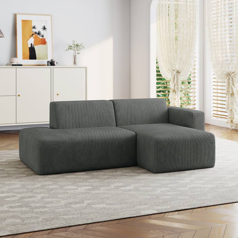 Modern Corduroy Non-Assembly L-Shaped Sectional Sofa Couch with Chaise