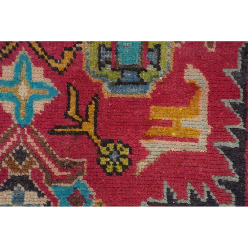 Hand Knotted Oriental 100% Wool Carpet Traditional Geometric Pink Tabriz Runner Rug - 10' 2'' X 3' 6''
