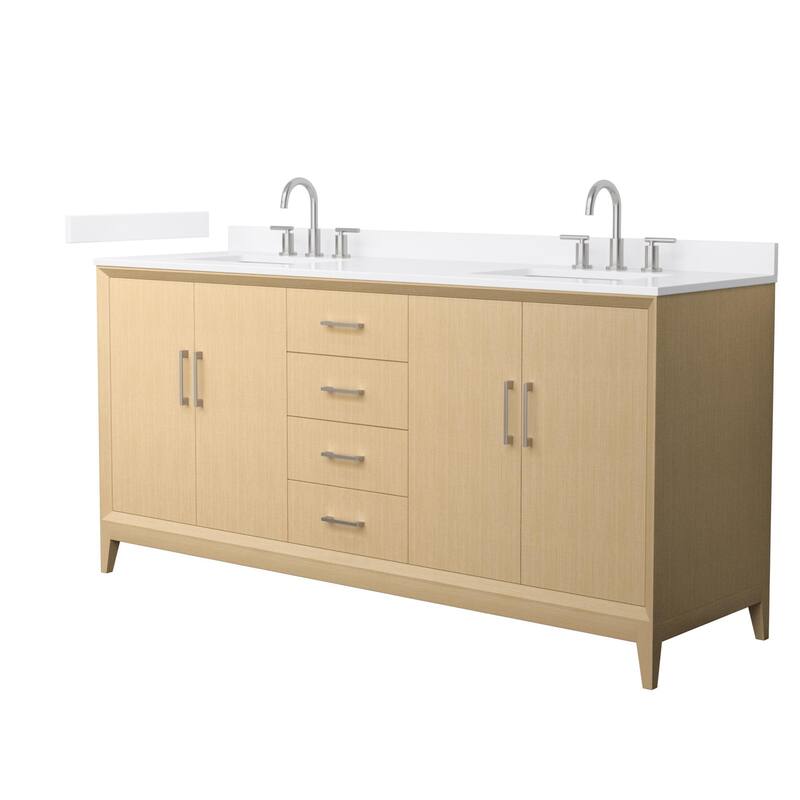 Wyndham Collection WCH7575-72D-QTZ-US3MXX Janna 72" Free Standing - White Oak / White Quartz Top / Brushed Nickel