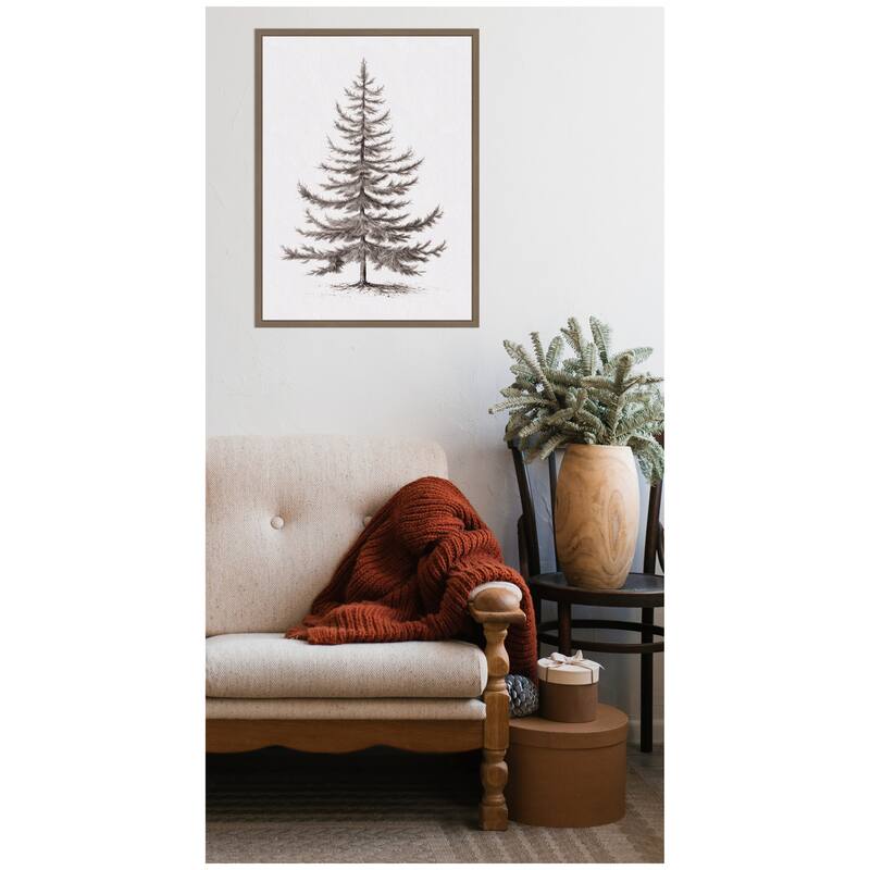 Kate and Laurel Sylvie Framed Canvas Vintage Evergreen Fir Tree lllustration II by The Creative Bunch Studio
