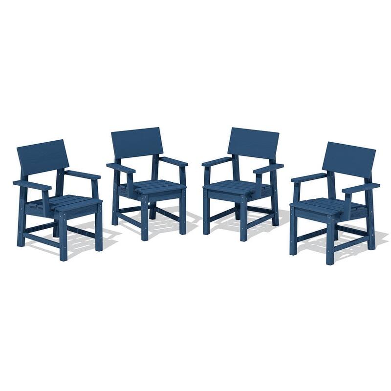 Set of 4 PE Outdoor Dining Armchairs with Wood Grain Finish, All-Weather, Smooth Armrest