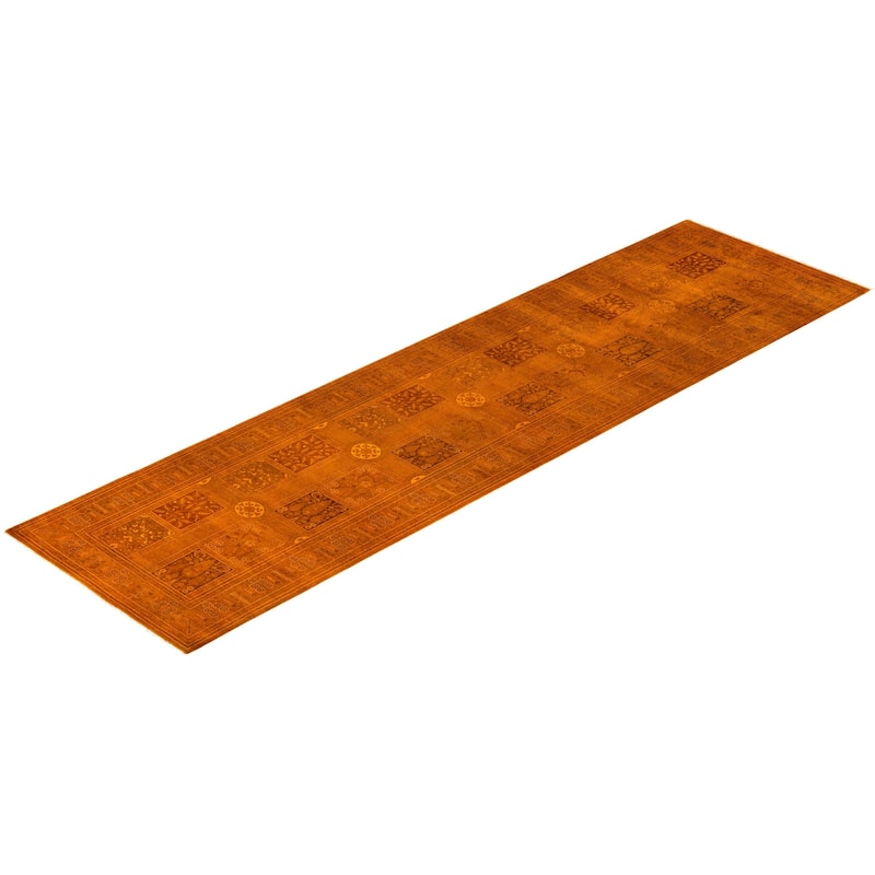 Overton Hand Knotted Wool Vintage Inspired Modern Contemporary Overdyed Orange Runner Rug - 3' 1" x 11' 8"