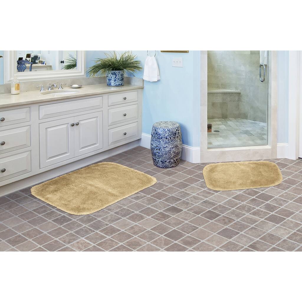 Finest Luxury Washable Nylon Shag Bath Rug, or Set in Linen