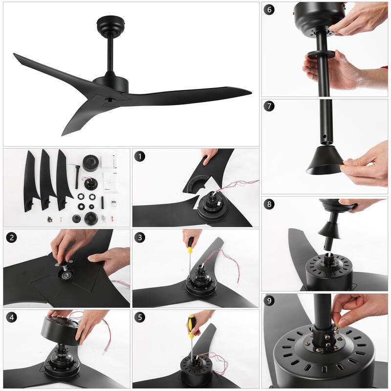 Sully 50" Modern Minimalist Iron/Plastic Mobile-App/Remote-Controlled 6-Speed Razor Ceiling Fan, by JONATHAN Y