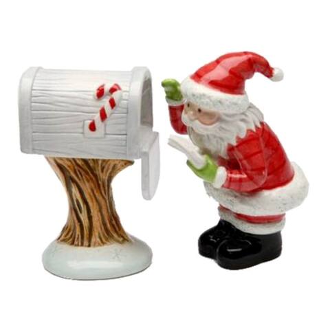 Santa Checking Mailbox for Childrens Letters Christmas Salt and Pepper - Red