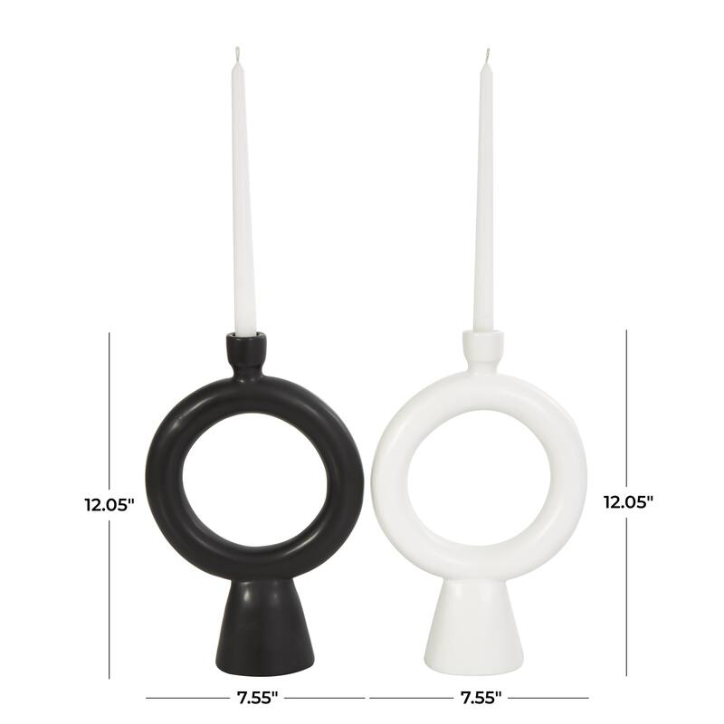 Ceramic Geometric Ring Candle Holder - Set of 2 Black - CosmoLiving by Cosmopolitan