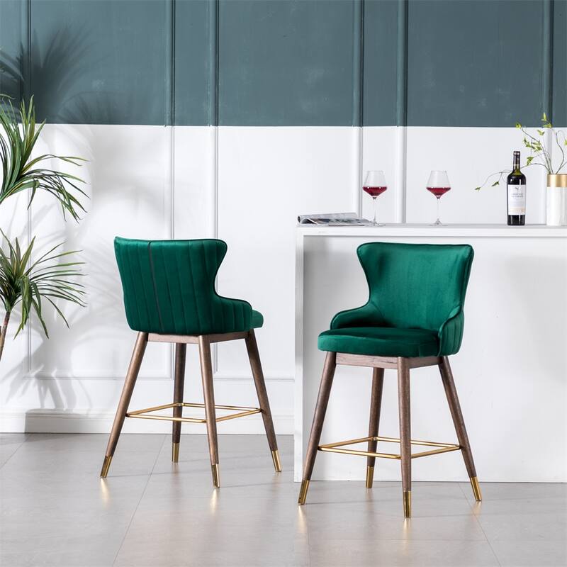 Fabric Upholstered Counter Height Wingback Stools,Set of 2