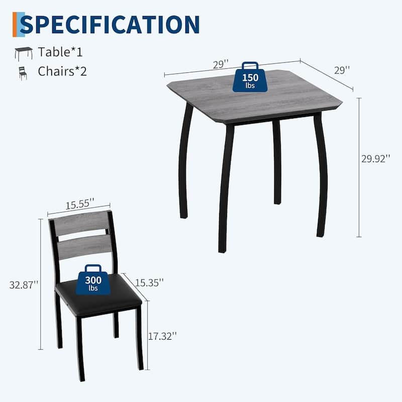 3-Piece Kitchen Small Dining Table Set for Small Spaces, Kitchens & Dining Rooms
