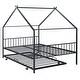 preview thumbnail 9 of 15, Black Full Size Metal House Bed with Trundle and Roof for Kids, Boys and Girls, Bedroom
