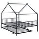 preview thumbnail 24 of 47, Full Size Metal House Bed with Trundle and Roof for Kids, Boys and Girls, Bedroom