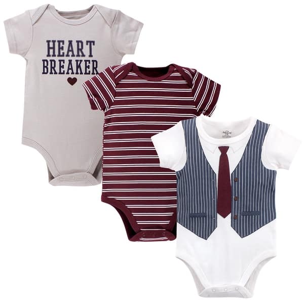 slide 1 of 1, Little Treasure Baby Boy Cotton Bodysuits 3pk, Heart Breaker Navy 0-3 Months - Heart Breaker Navy