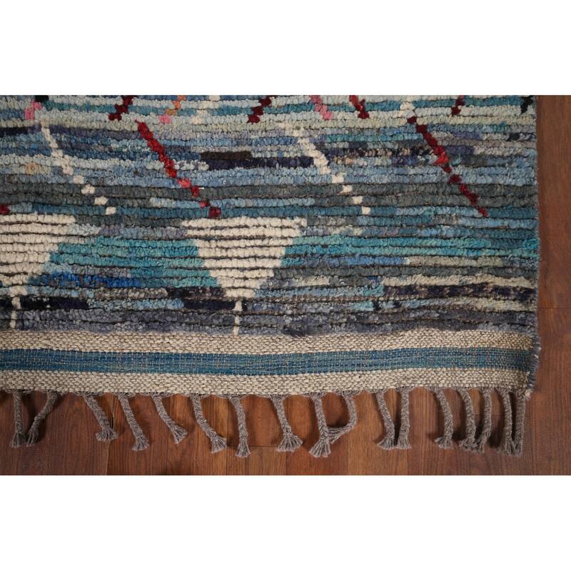 Stripe Moroccan Style Area Rug Hand-Knotted Abstract Wool Carpet - 5'0"x 9'4"