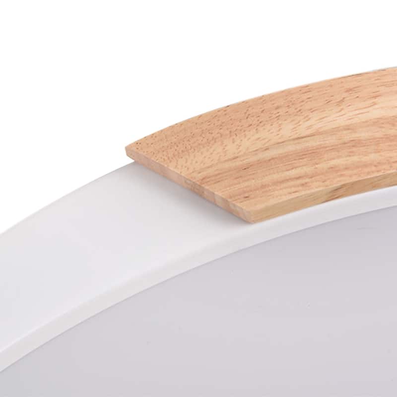 1 - Light Mid-Century Modern White Metal Wood LED Dimmable Flush Mount