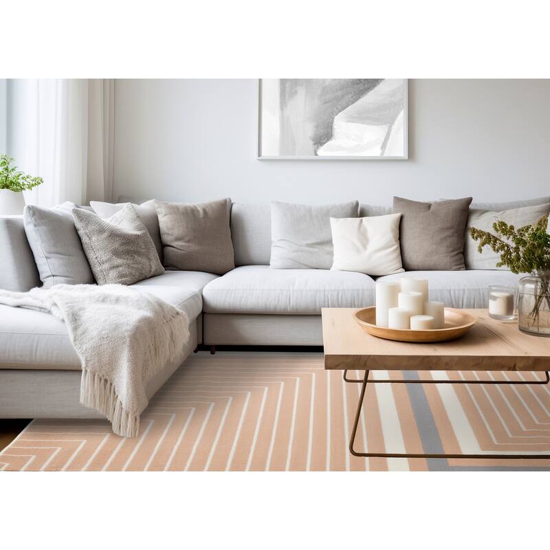 Forte Pink Grey White Angled Line Design, 5'3" x 7'5"