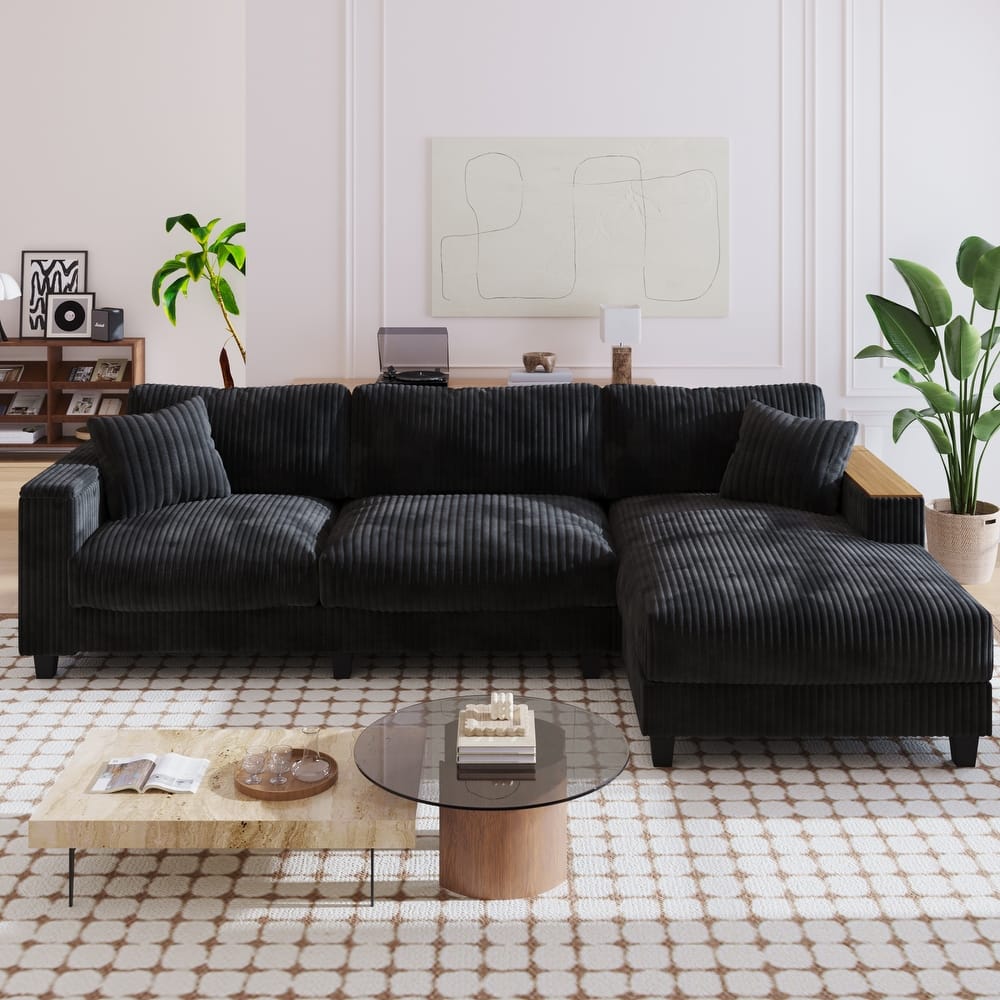 GDFStudio - Elara Comfort 114.5'' Corduroy L-Shaped Sectional Couch with Reversible Chaise for Living Room