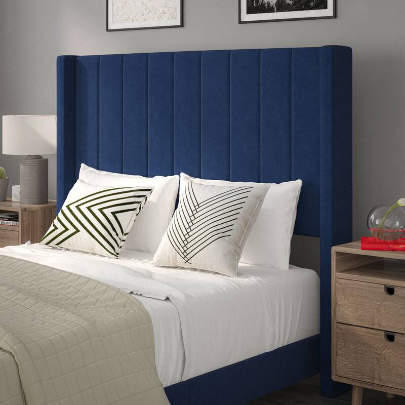 Upholstered Platform Bed with Wingback Headboard
