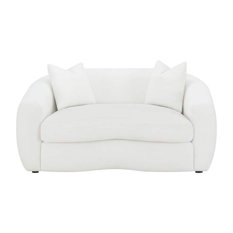 Fabric Upholstered Loveseat with Accent Pillows in Natural and Black - Natural/Black