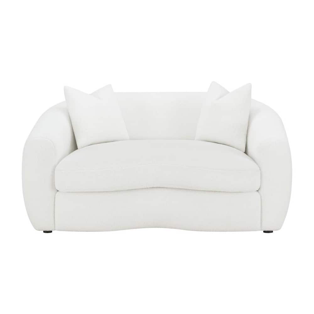 Fabric Upholstered Loveseat with Accent Pillows in Natural and Black