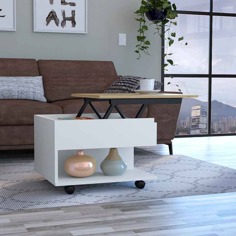 Wood Coffee Table for Living Room,One Open Shelf,Casters,for Living Room