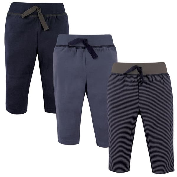 slide 1 of 1, Hudson Baby Infant Boy Cotton Pants 3pk, Charcoal Stripe 0-3 Months - Charcoal Stripe