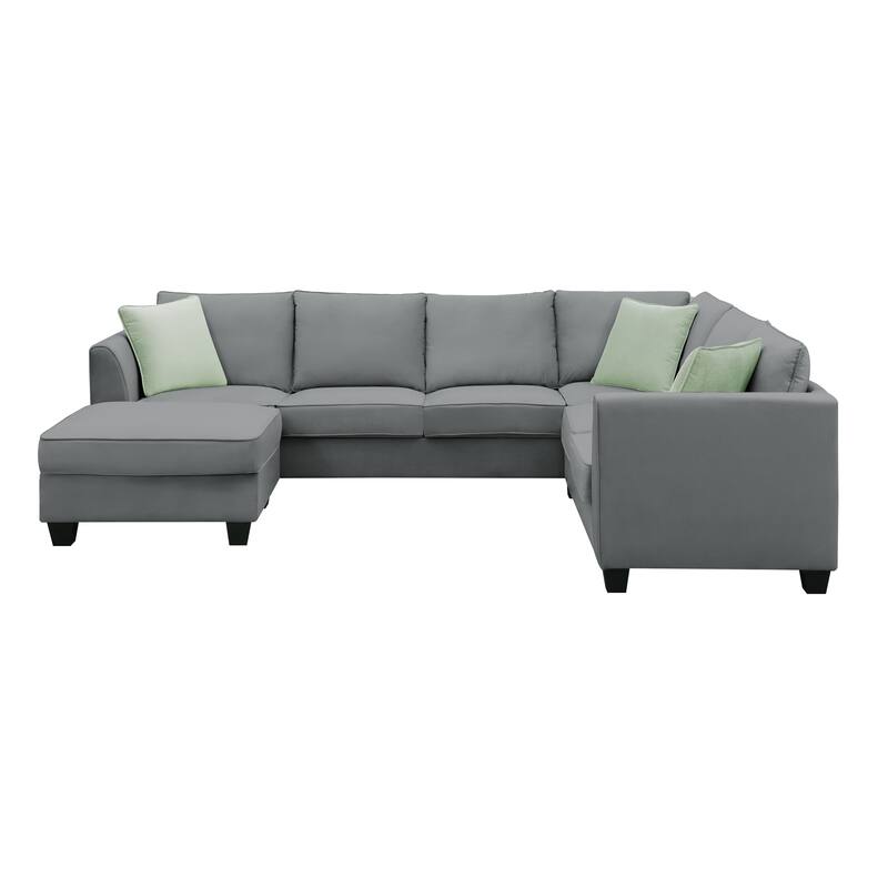 Modular Sectional Sofa with Removable Ottoman, 7 Seats Corner Sectional Sofa, L Shape Fabric Upholstered Sofa with 3 Pillows