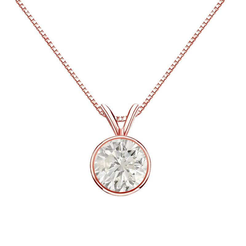 Auriya 1ctw Round Solitaire Diamond Necklace 14k Gold Bezel-set (J-K, SI1-SI2)