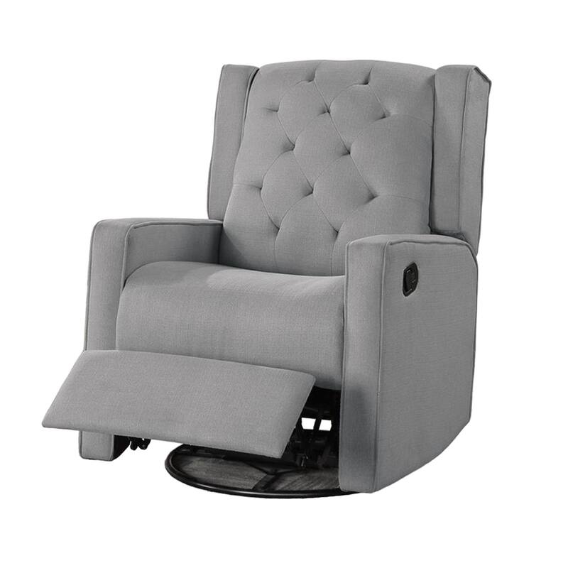 Manie Swivel Glider Manual Recliner, Solid Wood, Classic Gray Burlap