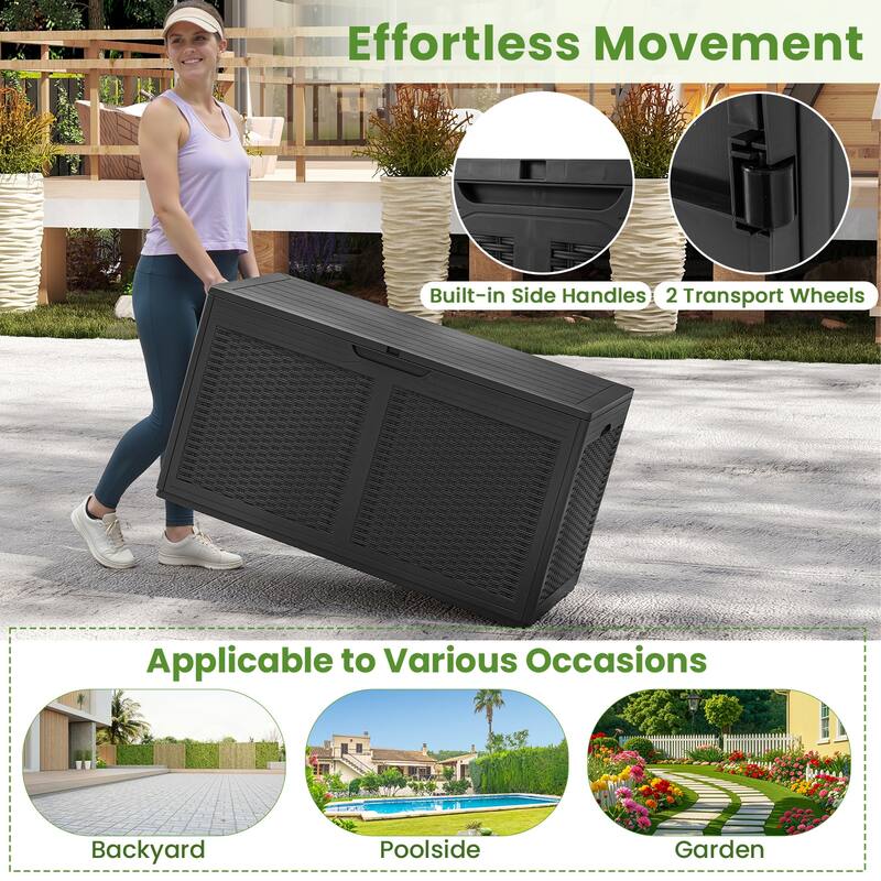 Gymax 100 Gallon Resin Deck Box w/ Lockable Lid Wheels for Pool