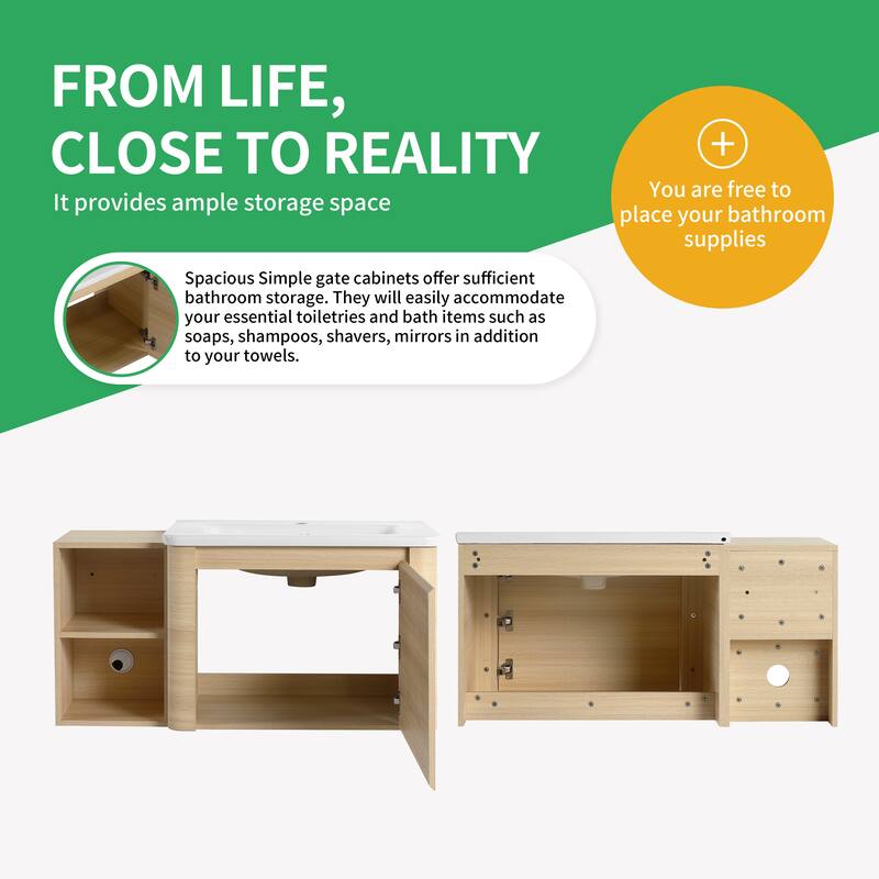 BNK 24''/28''/36''/40''/60''/68'' Bathroom Vanity With Sink, Floating Bathroom Vanity with Soft Close Doors and Shelf