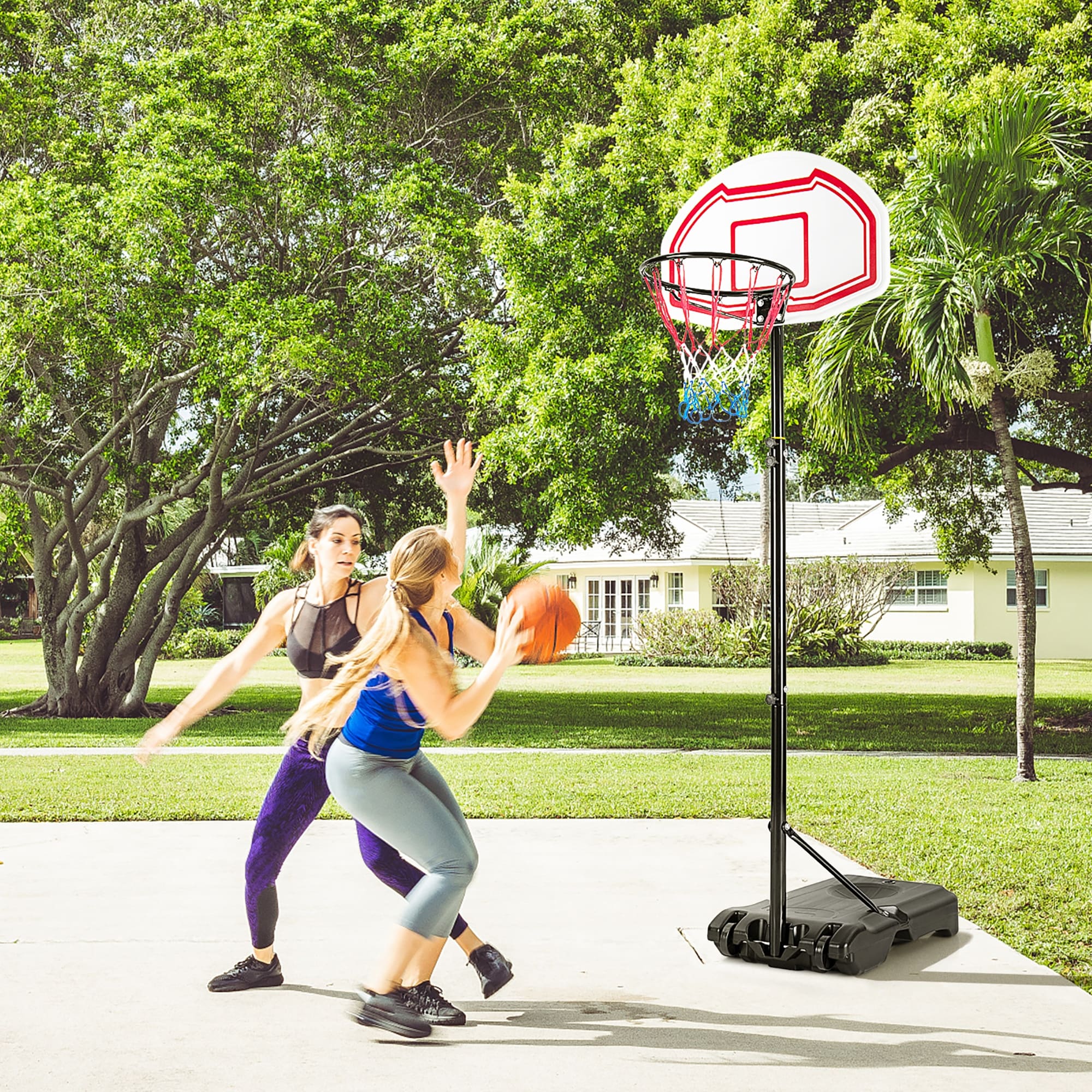 Height Adjustable Portable Basketball Hoop System Shatterproof Backboard  Wheels 2 Nets