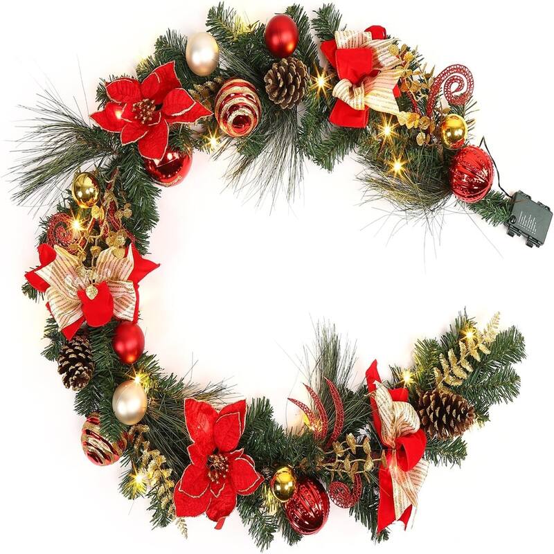 6 ft Pre-Lit Christmas Garland Battery Operatedwith 20 Lights & Timer - N/A