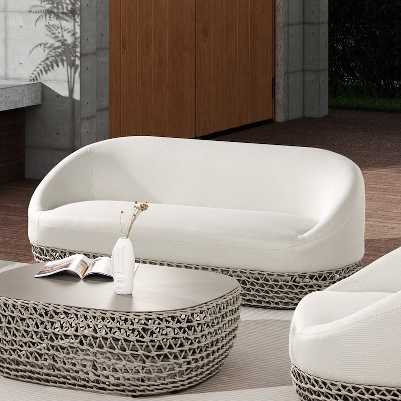 Willow 71" Wicker Woven Outdoor Patio 3-Seater Sofa - 71"W X 36"D X 28.5"H - Wheat Beige Axroma Olefin