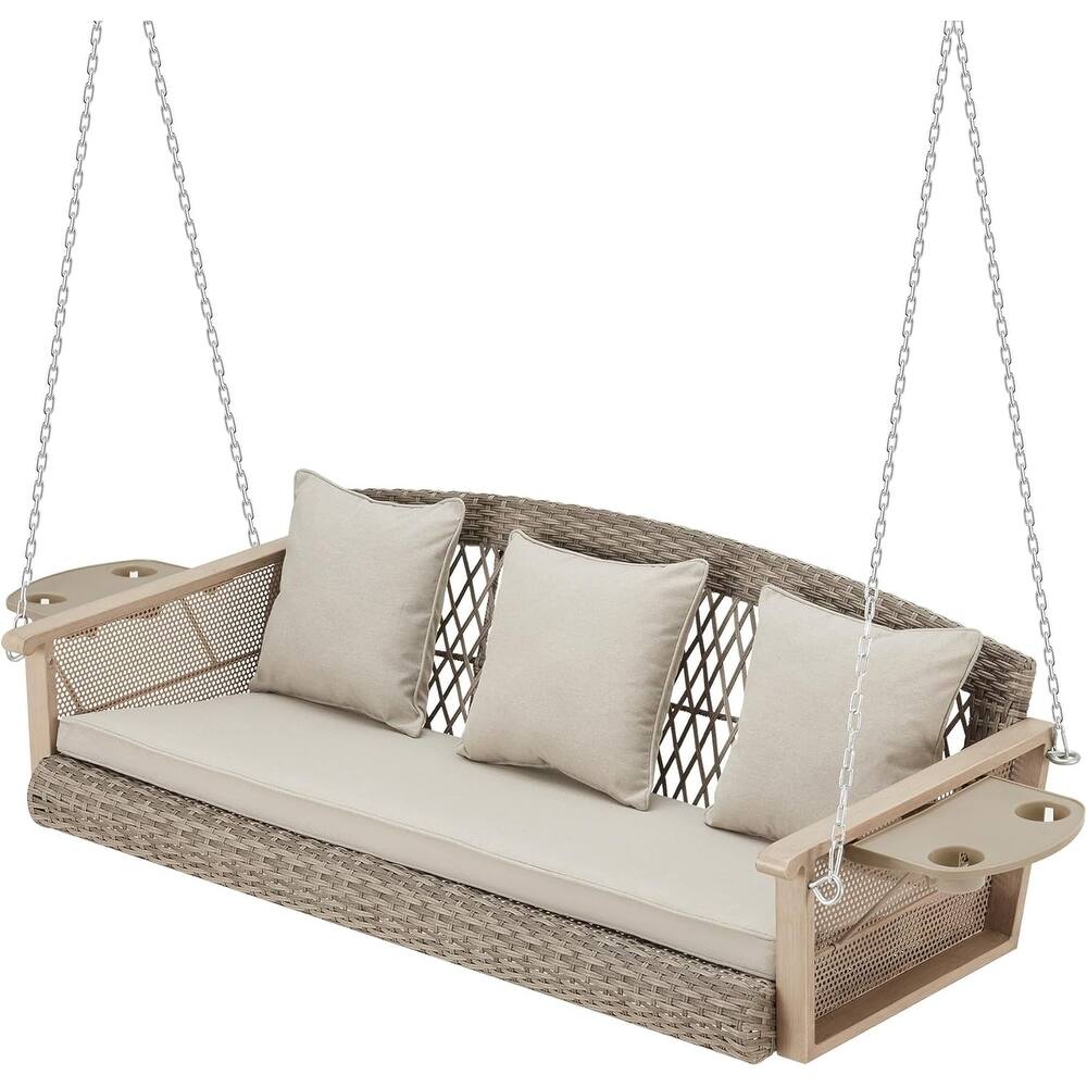 3-Seat Outdoor Porch Swing with Cushions, 900 LBS Capacity, Hanging Chains for Deck, Backyard, Lawn