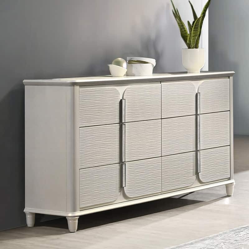 6 Drawers Wooden Dresser with Hidden Jewelry Tray in Pearl White
