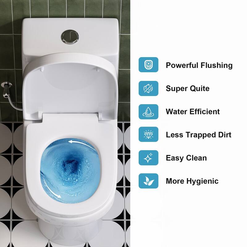 HOROW One-piece 0.8/1.28 GPF Dual Flush Round Toilet in White with Durable UF Seat Included